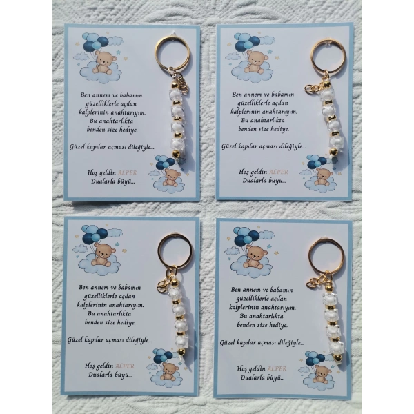 72 Adet İsme Özel Tasarım Beyaz Anahtarlık Hastane Yeni Doğan 40 Mevlidi Dağıtmalık Hediyelik