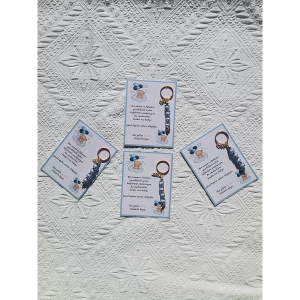 48 Adet İsme Özel Tasarım Mavi Anahtarlık Hastane Yeni Doğan 40 Mevlidi Dağıtmalık Hediyelik