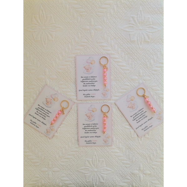 100 Adet İsme Özel Tasarım Pembe Anahtarlık Hastane Yeni Doğan 40 Mevlidi Dağıtmalık Hediyelik