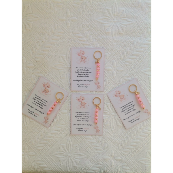100 Adet İsme Özel Tasarım Pembe Anahtarlık Hastane Yeni Doğan 40 Mevlidi Dağıtmalık Hediyelik