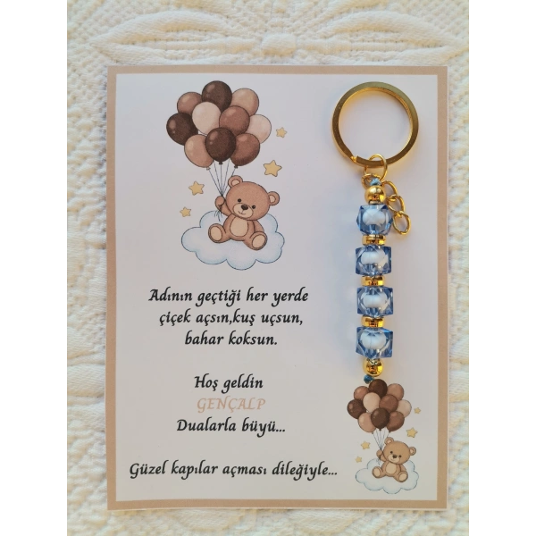 24 Adet Kahverenk Ayıcık Model Özel Tasarım Mavi Anahtarlık Hastane Yeni Doğan 40 Mevlidi Hediyelik