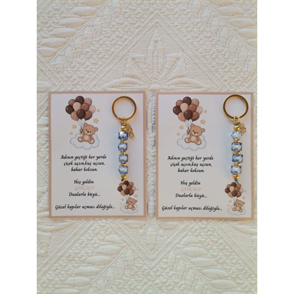 24 Adet Kahverenk Ayıcık Model Özel Tasarım Mavi Anahtarlık Hastane Yeni Doğan 40 Mevlidi Hediyelik