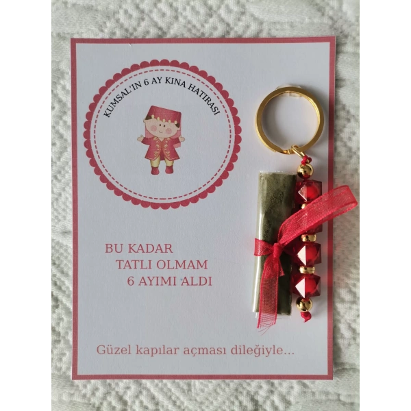 72 Adet Kişiye Özel 6 Ay Kına Hatırası Kırmızı Anahtarlık ve Paketlenmiş Kına Dağıtmalık Hediyelik