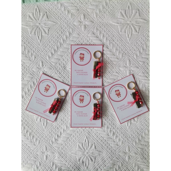 72 Adet Kişiye Özel 6 Ay Kına Hatırası Kırmızı Anahtarlık ve Paketlenmiş Kına Dağıtmalık Hediyelik