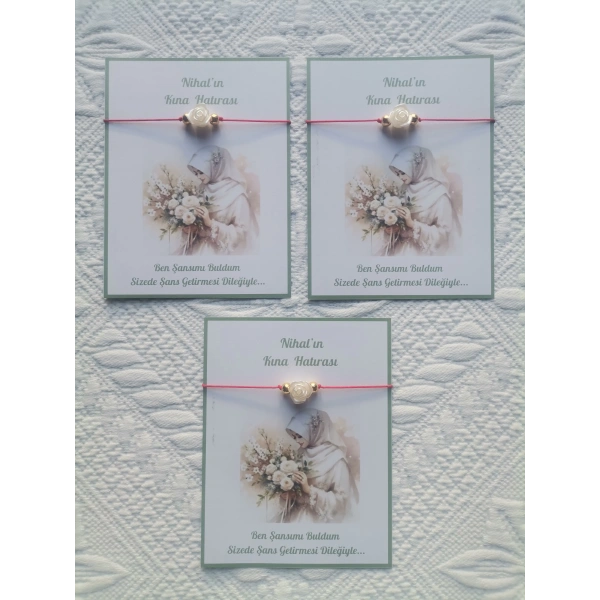 48 Adet Kişiye Özel Gül İnci Model Düğün Nikah Nişan Söz Kına Hatırası Dağıtmalık Hediyelik Bileklik