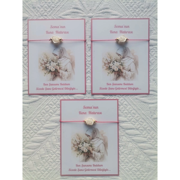 100 Adet Kişiye Özel Gül İnci Model Düğün Nikah Nişan Söz Kına Hatırası Dağıtmalık Hediyelik Bileklik