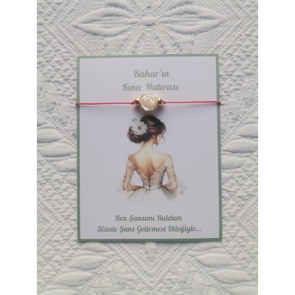 24 Adet Kişiye Özel Gül İnci Model Düğün Nikah Nişan Söz Kına Hatırası Dağıtmalık Hediyelik Bileklik