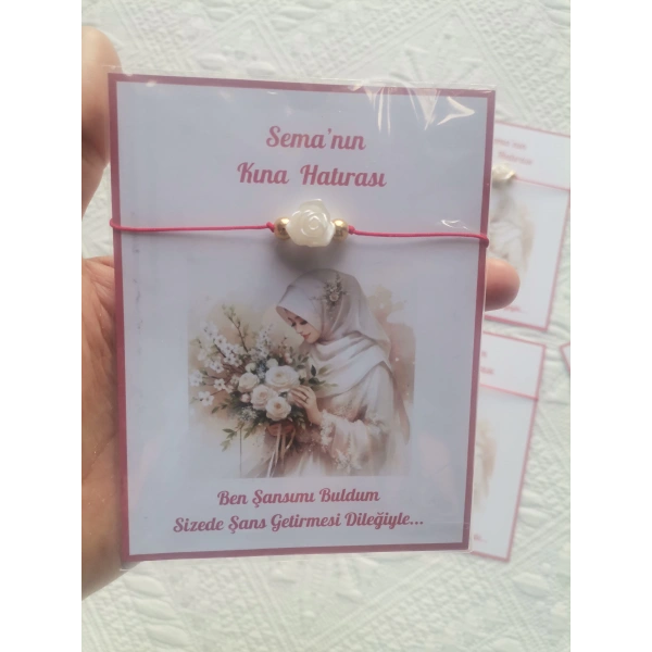 100 Adet Kişiye Özel Gül İnci Model Düğün Nikah Nişan Söz Kına Hatırası Dağıtmalık Hediyelik Bileklik