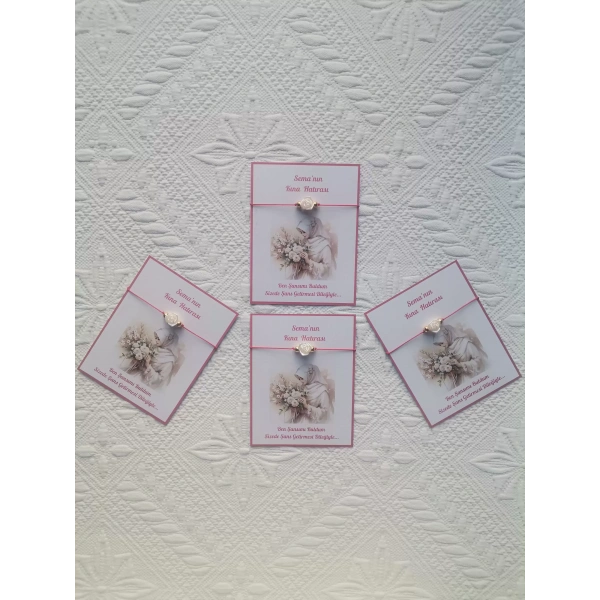 100 Adet Kişiye Özel Gül İnci Model Düğün Nikah Nişan Söz Kına Hatırası Dağıtmalık Hediyelik Bileklik