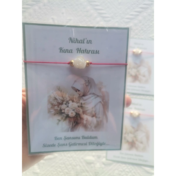 48 Adet Kişiye Özel Gül İnci Model Düğün Nikah Nişan Söz Kına Hatırası Dağıtmalık Hediyelik Bileklik