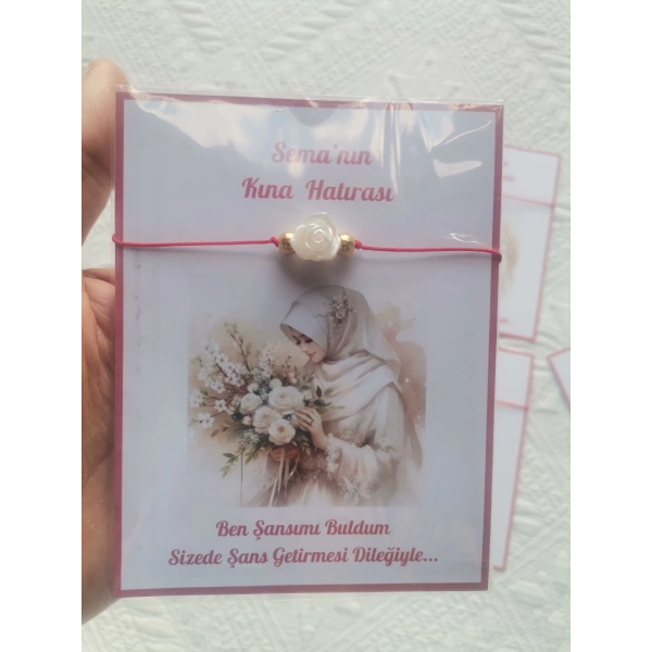 100 Adet Kişiye Özel Gül İnci Model Düğün Nikah Nişan Söz Kına Hatırası Dağıtmalık Hediyelik Bileklik