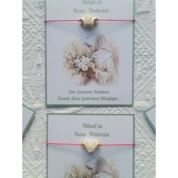 48 Adet Kişiye Özel Gül İnci Model Düğün Nikah Nişan Söz Kına Hatırası Dağıtmalık Hediyelik Bileklik