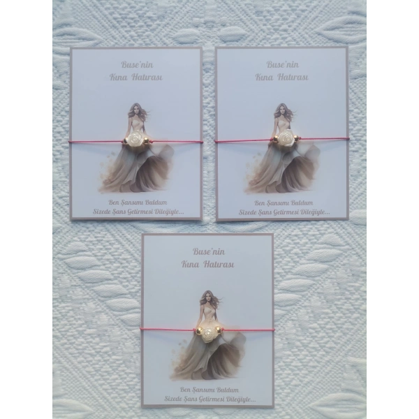 48 Adet Kişiye Özel Gül İnci Model Düğün Nikah Nişan Söz Kına Hatırası Dağıtmalık Hediyelik Bileklik