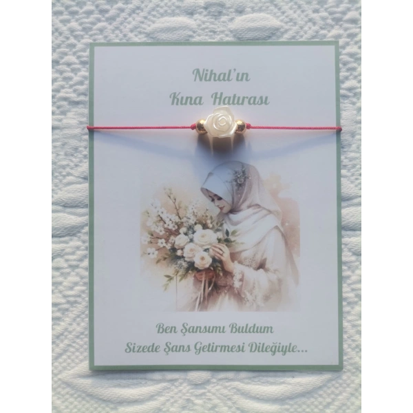 48 Adet Kişiye Özel Gül İnci Model Düğün Nikah Nişan Söz Kına Hatırası Dağıtmalık Hediyelik Bileklik