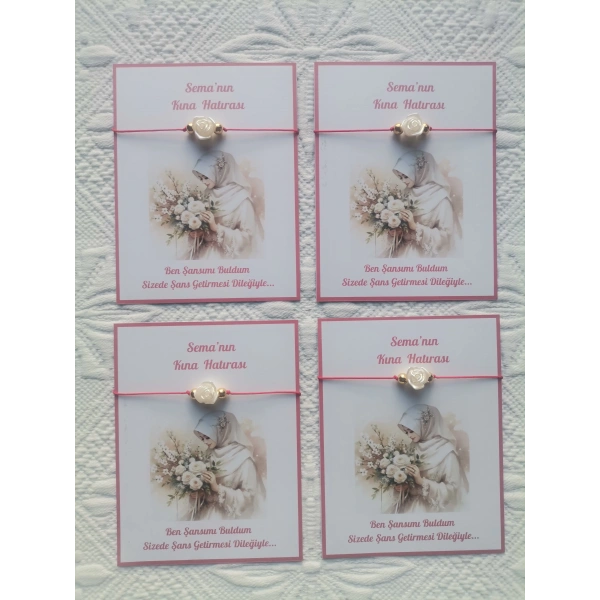 100 Adet Kişiye Özel Gül İnci Model Düğün Nikah Nişan Söz Kına Hatırası Dağıtmalık Hediyelik Bileklik