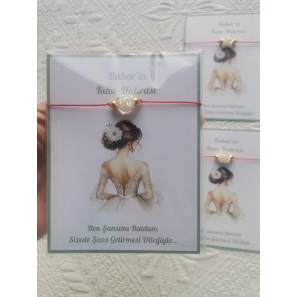 24 Adet Kişiye Özel Gül İnci Model Düğün Nikah Nişan Söz Kına Hatırası Dağıtmalık Hediyelik Bileklik