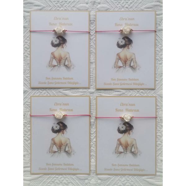 48 Adet Kişiye Özel Gül İnci Model Düğün Nikah Nişan Söz Kına Hatırası Dağıtmalık Hediyelik Bileklik