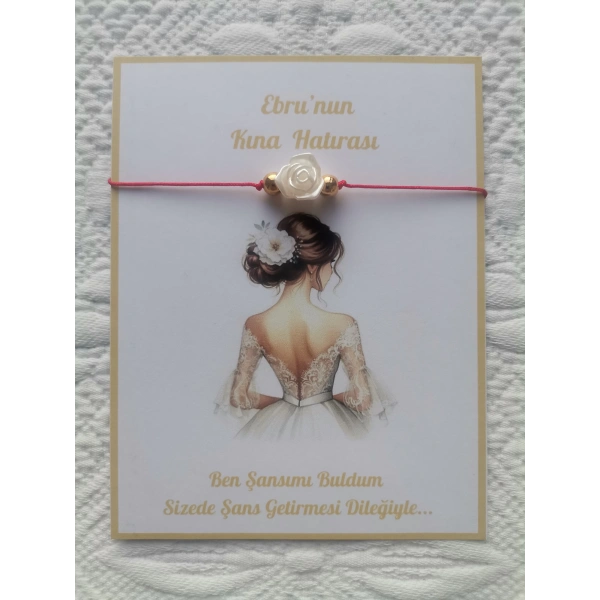 48 Adet Kişiye Özel Gül İnci Model Düğün Nikah Nişan Söz Kına Hatırası Dağıtmalık Hediyelik Bileklik