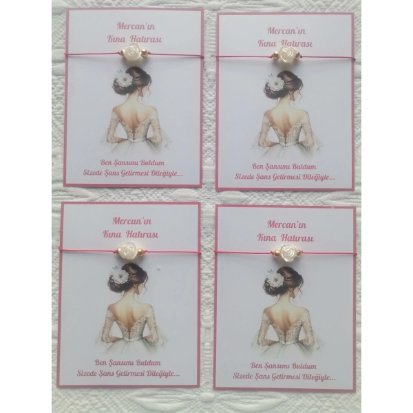 48 Adet Kişiye Özel Gül İnci Model Düğün Nikah Nişan Söz Kına Hatırası Dağıtmalık Hediyelik Bileklik