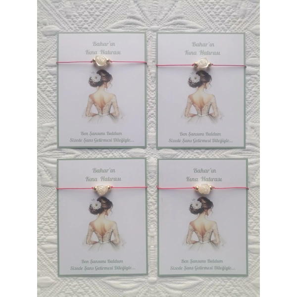 24 Adet Kişiye Özel Gül İnci Model Düğün Nikah Nişan Söz Kına Hatırası Dağıtmalık Hediyelik Bileklik