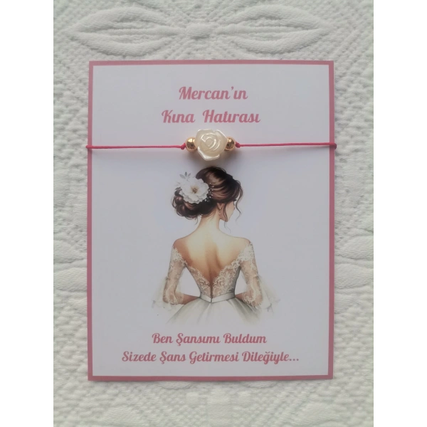 48 Adet Kişiye Özel Gül İnci Model Düğün Nikah Nişan Söz Kına Hatırası Dağıtmalık Hediyelik Bileklik