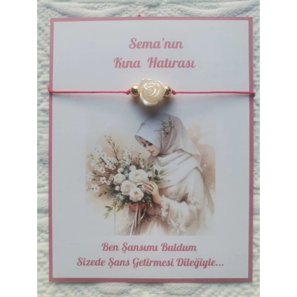 100 Adet Kişiye Özel Gül İnci Model Düğün Nikah Nişan Söz Kına Hatırası Dağıtmalık Hediyelik Bileklik