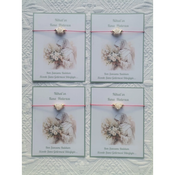 48 Adet Kişiye Özel Gül İnci Model Düğün Nikah Nişan Söz Kına Hatırası Dağıtmalık Hediyelik Bileklik