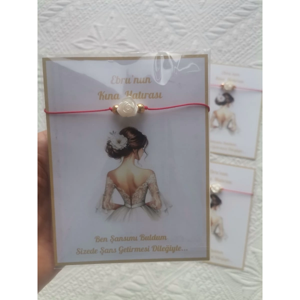 48 Adet Kişiye Özel Gül İnci Model Düğün Nikah Nişan Söz Kına Hatırası Dağıtmalık Hediyelik Bileklik