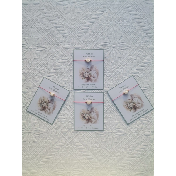 48 Adet Kişiye Özel Gül İnci Model Düğün Nikah Nişan Söz Kına Hatırası Dağıtmalık Hediyelik Bileklik