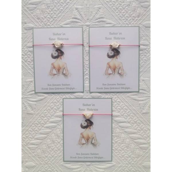 24 Adet Kişiye Özel Gül İnci Model Düğün Nikah Nişan Söz Kına Hatırası Dağıtmalık Hediyelik Bileklik