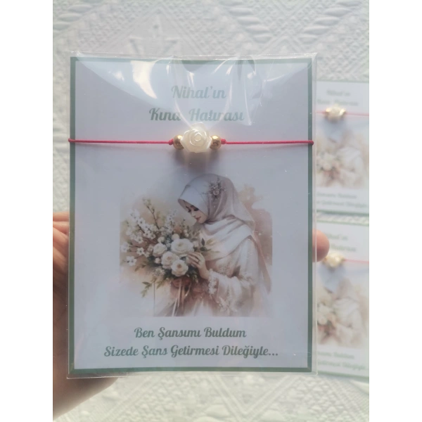48 Adet Kişiye Özel Gül İnci Model Düğün Nikah Nişan Söz Kına Hatırası Dağıtmalık Hediyelik Bileklik