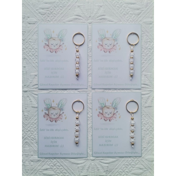 100 Adet Kişiye Özel İlk Dişim Çıktı,Diş Mevlidi, Diş Buğdayı Dağıtmalık Beyaz Anahtarlık Hediyelik