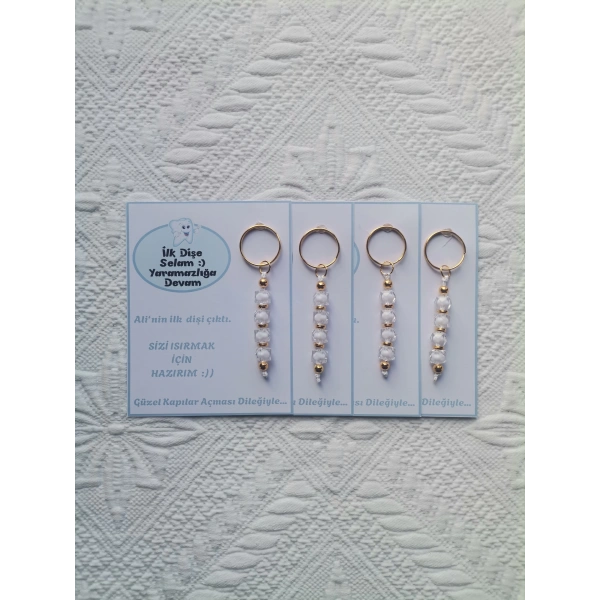 100 Adet Kişiye Özel İlk Dişim Çıktı,Diş Mevlidi, Diş Buğdayı Dağıtmalık Beyaz Anahtarlık Hediyelik