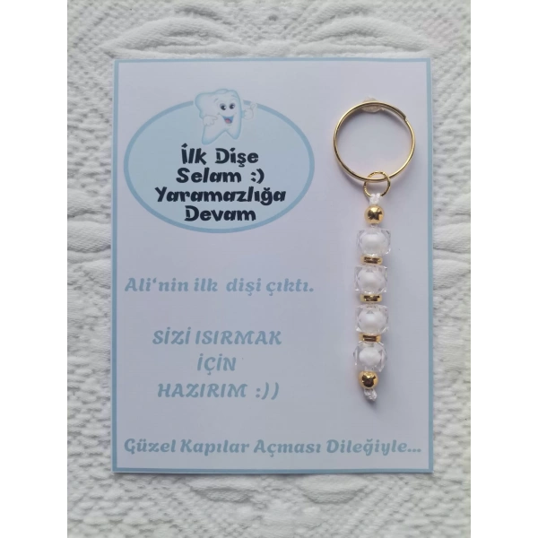 100 Adet Kişiye Özel İlk Dişim Çıktı,Diş Mevlidi, Diş Buğdayı Dağıtmalık Beyaz Anahtarlık Hediyelik