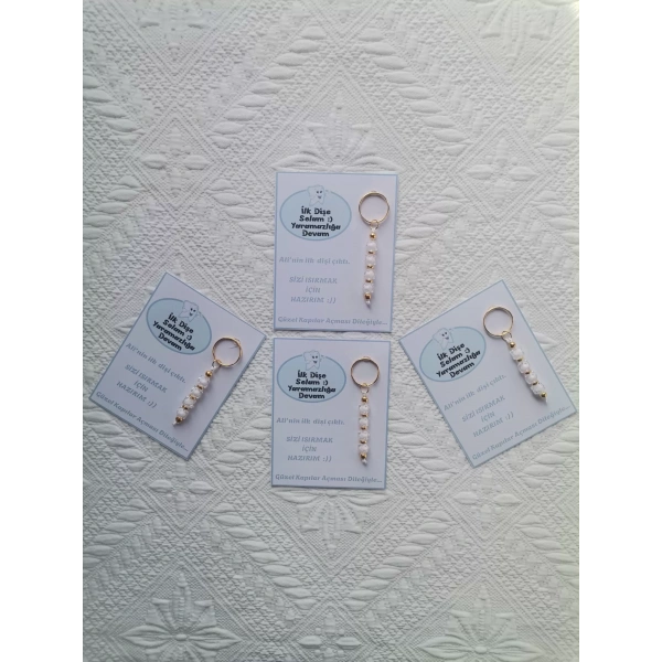 100 Adet Kişiye Özel İlk Dişim Çıktı,Diş Mevlidi, Diş Buğdayı Dağıtmalık Beyaz Anahtarlık Hediyelik