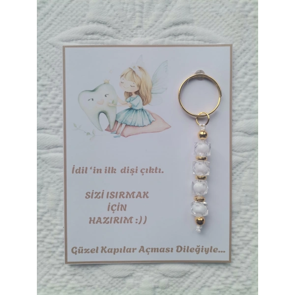 72 Adet Kişiye Özel İlk Dişim Çıktı,Diş Mevlidi, Diş Buğdayı Dağıtmalık Beyaz Anahtarlık Hediyelik