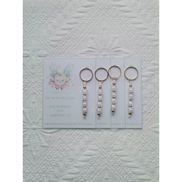 100 Adet Kişiye Özel İlk Dişim Çıktı,Diş Mevlidi, Diş Buğdayı Dağıtmalık Beyaz Anahtarlık Hediyelik