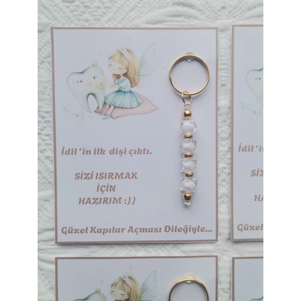 72 Adet Kişiye Özel İlk Dişim Çıktı,Diş Mevlidi, Diş Buğdayı Dağıtmalık Beyaz Anahtarlık Hediyelik