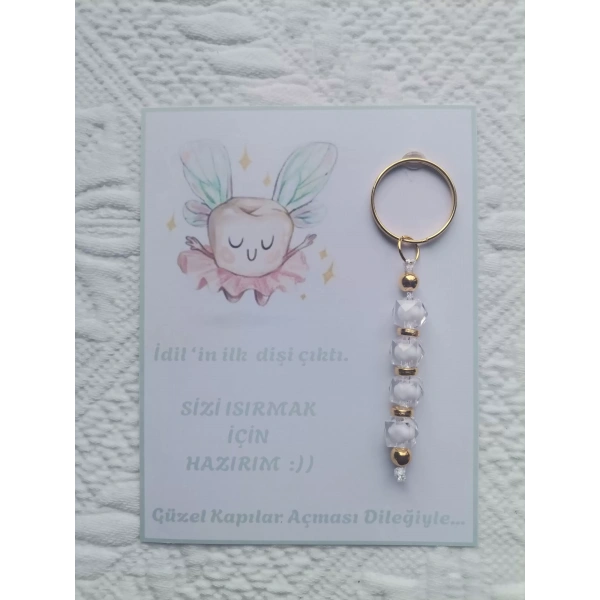 100 Adet Kişiye Özel İlk Dişim Çıktı,Diş Mevlidi, Diş Buğdayı Dağıtmalık Beyaz Anahtarlık Hediyelik