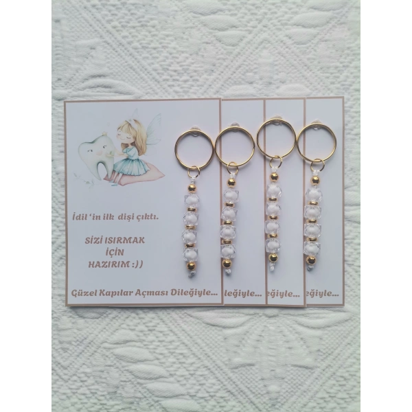 72 Adet Kişiye Özel İlk Dişim Çıktı,Diş Mevlidi, Diş Buğdayı Dağıtmalık Beyaz Anahtarlık Hediyelik