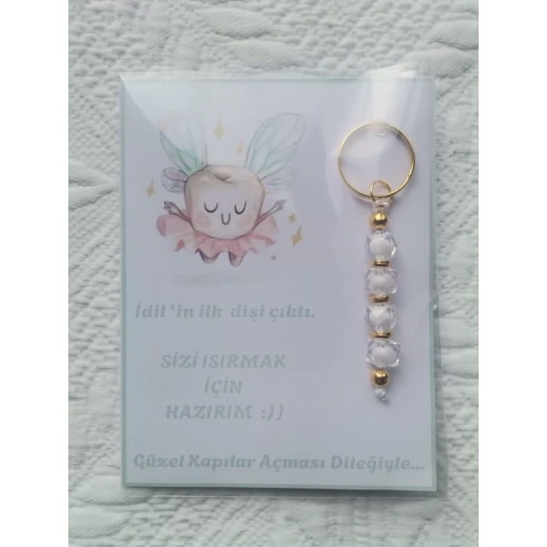 100 Adet Kişiye Özel İlk Dişim Çıktı,Diş Mevlidi, Diş Buğdayı Dağıtmalık Beyaz Anahtarlık Hediyelik