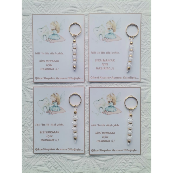 72 Adet Kişiye Özel İlk Dişim Çıktı,Diş Mevlidi, Diş Buğdayı Dağıtmalık Beyaz Anahtarlık Hediyelik