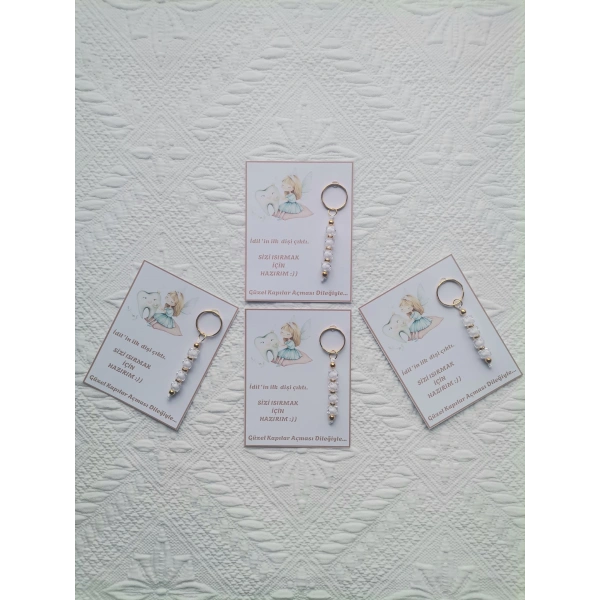 72 Adet Kişiye Özel İlk Dişim Çıktı,Diş Mevlidi, Diş Buğdayı Dağıtmalık Beyaz Anahtarlık Hediyelik