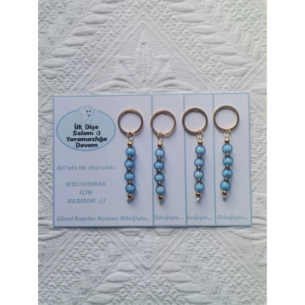 100 Adet Kişiye Özel İlk Dişim Çıktı,Diş Mevlidi, Diş Buğdayı Dağıtmalık Mavi Anahtarlık Hediyelik