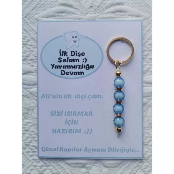 100 Adet Kişiye Özel İlk Dişim Çıktı,Diş Mevlidi, Diş Buğdayı Dağıtmalık Mavi Anahtarlık Hediyelik