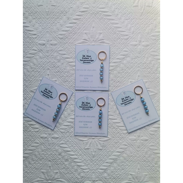 100 Adet Kişiye Özel İlk Dişim Çıktı,Diş Mevlidi, Diş Buğdayı Dağıtmalık Mavi Anahtarlık Hediyelik