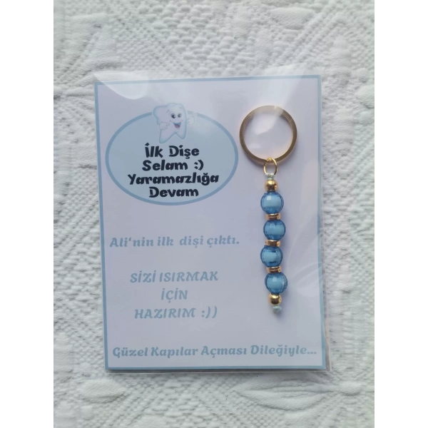 100 Adet Kişiye Özel İlk Dişim Çıktı,Diş Mevlidi, Diş Buğdayı Dağıtmalık Mavi Anahtarlık Hediyelik