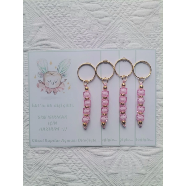 100 Adet Kişiye Özel Diş Buğdayı İlk Dişim Çıktı,Diş Partisi, Dağıtmalık Pembe Anahtarlık Hediyelik