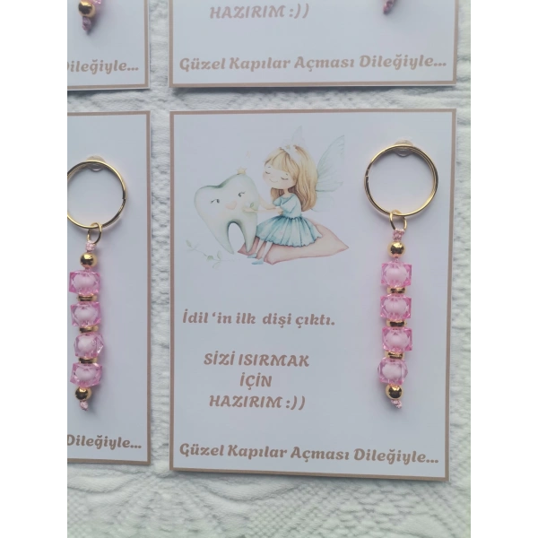 72 Adet Kişiye Özel İlk Dişim Çıktı,Diş Mevlidi, Diş Buğdayı Dağıtmalık Pembe Anahtarlık Hediyelik