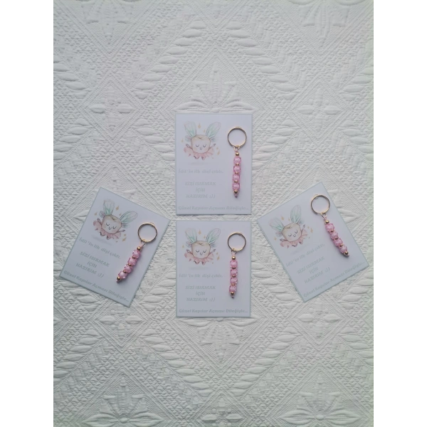 100 Adet Kişiye Özel Diş Buğdayı İlk Dişim Çıktı,Diş Partisi, Dağıtmalık Pembe Anahtarlık Hediyelik